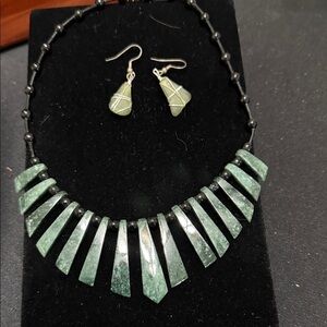Elegant Green Stone Necklace and Earring Set